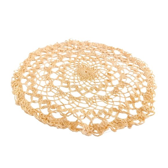Vintage Grandma's Hand Crochet Small Doily 9" Handmade Beige Table Topper - Picture 2 of 4